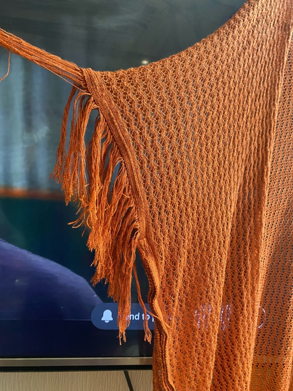 Rust Open-Knit Fringe open front Coverup - Picture 5 of 6